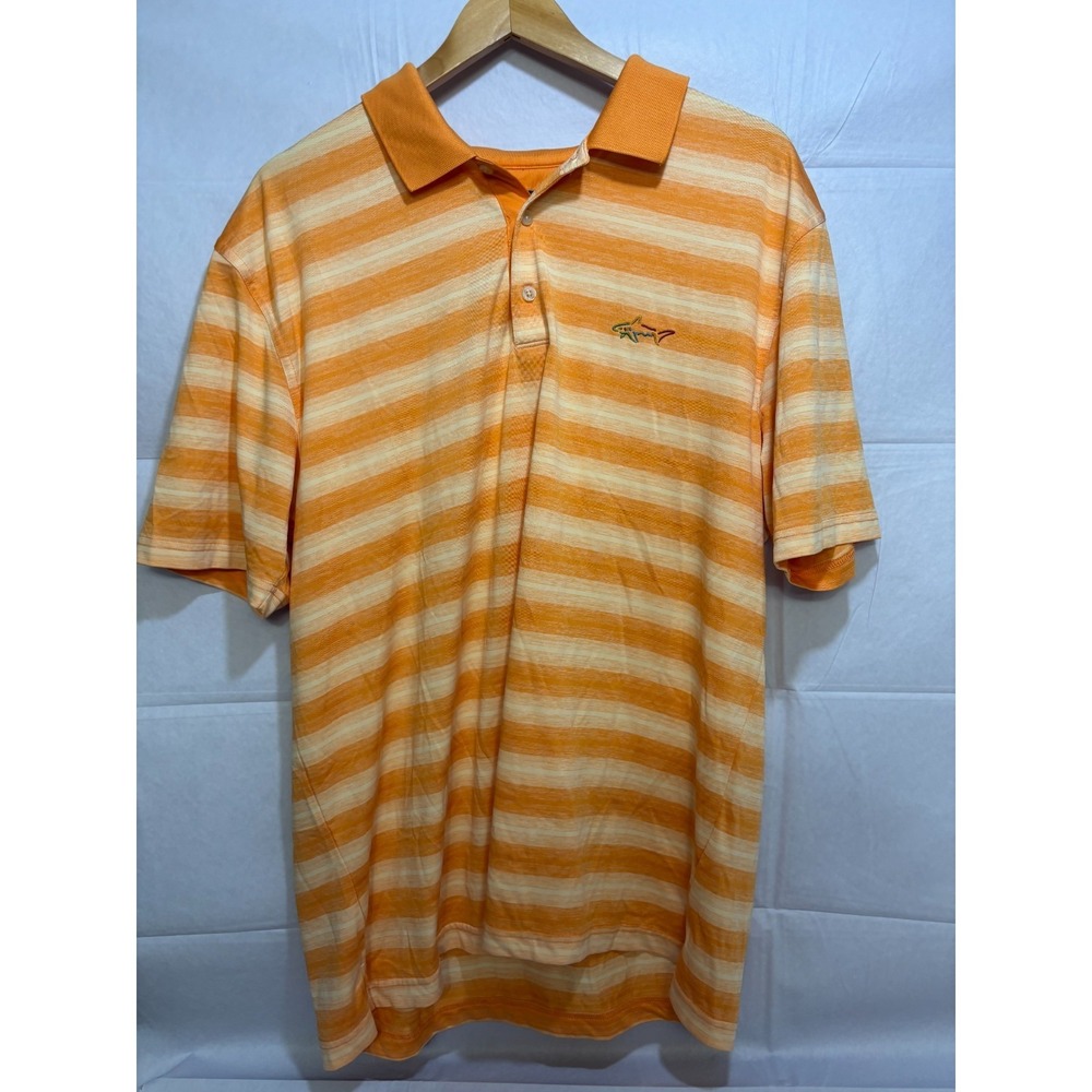 Greg Norman Polo Shirt Mens Yellow White Striped Play Dry Sports Performance XL